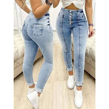 Lucky Life Kadın Yüksek Bel önden Düğmeli Jean Pantolon