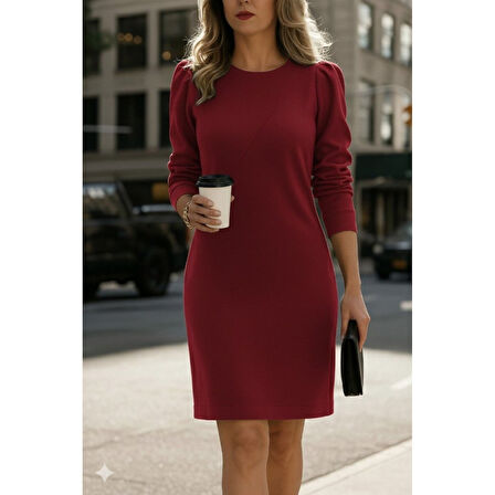 Lucky Life Kadın Uzun Kollu Bisiklet Yaka Iki Iplik Elbise