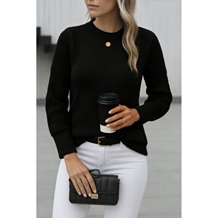 Lucky Life Kadın Uzun Kollu Bisiklet Yaka Triko Bluz