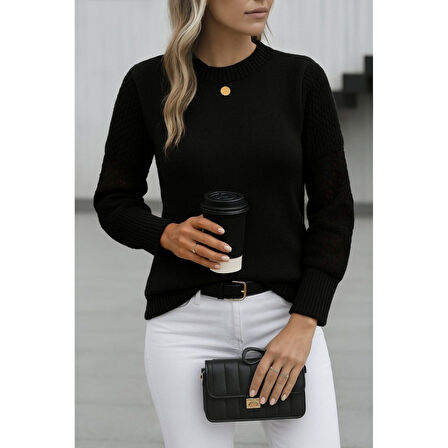 Lucky Life Kadın Uzun Kollu Bisiklet Yaka Triko Bluz