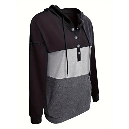 Lucky Life Kadın Uzun Kollu Kapşonlu çok Renkli Iki Iplik Bluz