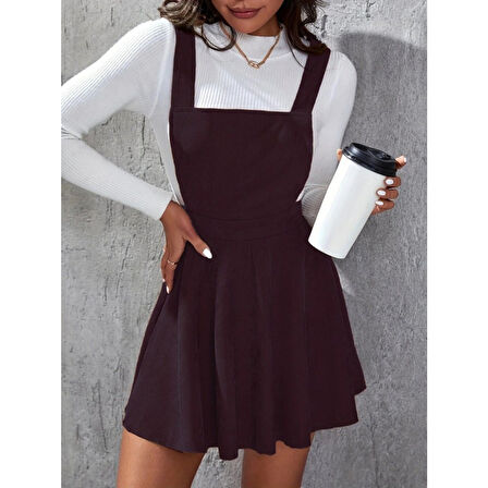 Lucky Life Lucky Life Kadın Askılı Sırttan çapraz Detaylı Kısa Kiloş Kadife Mini Elbise