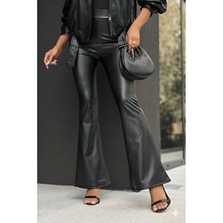 Lucky Life Kadın  Yüksek Bel İspanyol Paçalı Deri Pantolon