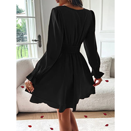 Lucky Life Kadın Uzun Kollu Kruvaze Yakalı Mini Sandy Elbise