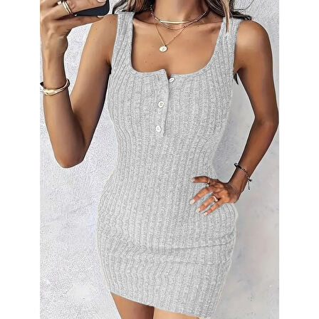 Lucky Life Kadın Askılı Yuvarlak Yakalı önü Düğmeli şardonlu Kaşkorse Mini Elbise Ve Kısa Ceket