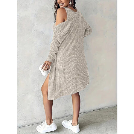 Lucky Life Kadın Askılı Yuvarlak Yakalı önü Düğmeli şardonlu Kaşkorse Mini Elbise Ve Kısa Ceket