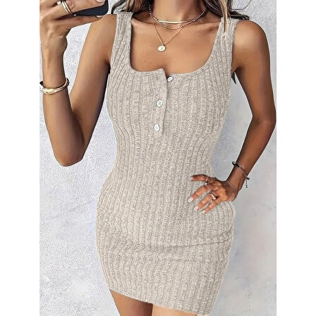 Lucky Life Kadın Askılı Yuvarlak Yakalı önü Düğmeli şardonlu Kaşkorse Mini Elbise Ve Kısa Ceket