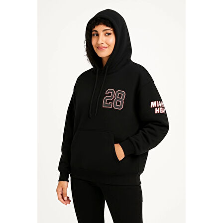 Lucky Life Üç İplik Kapüşonlu Ön Ve Arka Baskılı SweatShirt Hoodie - Siyah