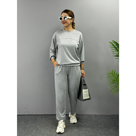 Lucky Life Kadın Uzun Kollu Bisiklet Yaka Viskon Iki Iplik Bluz Ve Pantolon Ikili Takım