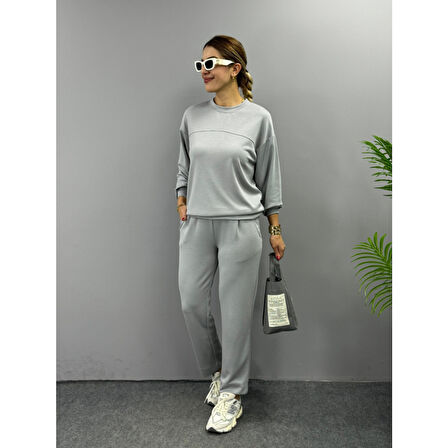 Lucky Life Kadın Uzun Kollu Bisiklet Yaka Viskon Iki Iplik Bluz Ve Pantolon Ikili Takım