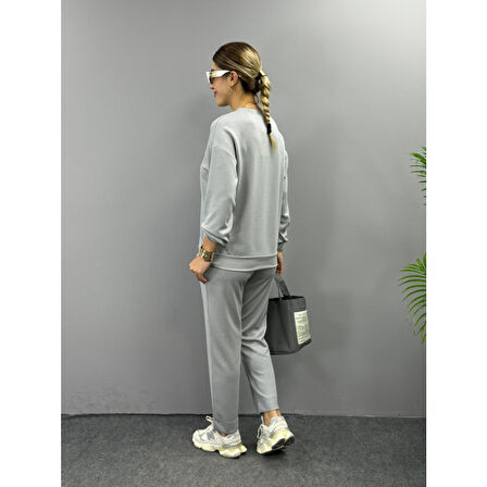 Lucky Life Kadın Uzun Kollu Bisiklet Yaka Viskon Iki Iplik Bluz Ve Pantolon Ikili Takım