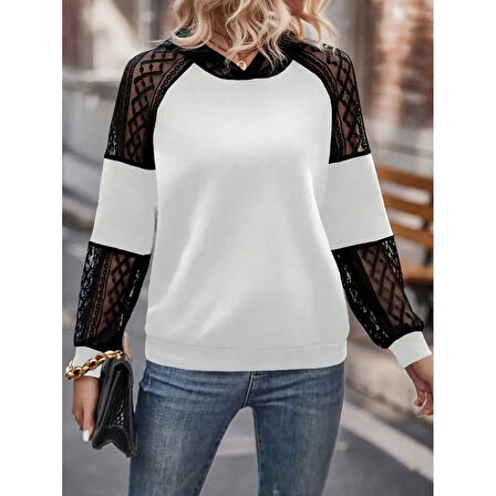 Lucky Life Kadın Uzun Kollu Dantelli Kapşonlu Viskon Iki Iplik Bluz