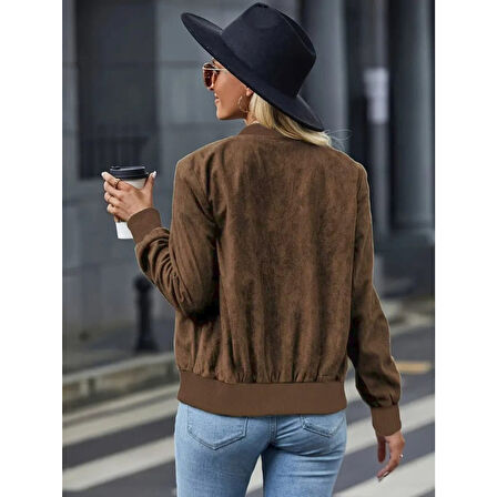 Lucky Life Kadın Uzun Kollu önden Fermuarlı Süet Ceket