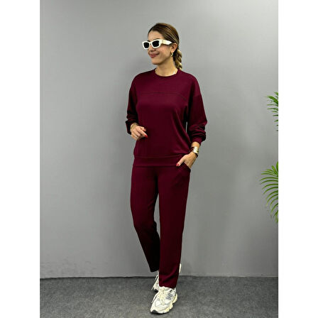 Lucky Life Kadın Uzun Kollu Bisiklet Yaka Viskon Iki Iplik Bluz Ve Pantolon Ikili Takım