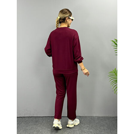 Lucky Life Kadın Uzun Kollu Bisiklet Yaka Viskon Iki Iplik Bluz Ve Pantolon Ikili Takım