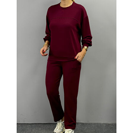 Lucky Life Kadın Uzun Kollu Bisiklet Yaka Viskon Iki Iplik Bluz Ve Pantolon Ikili Takım