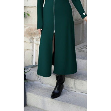 Lucky Life Lucky Life Kadın Uzun Kollu önden Fermuarlı Ithal Krep Elbise