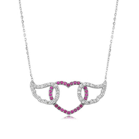 Gümüş Kanatlı Kalp Bayan Kolye