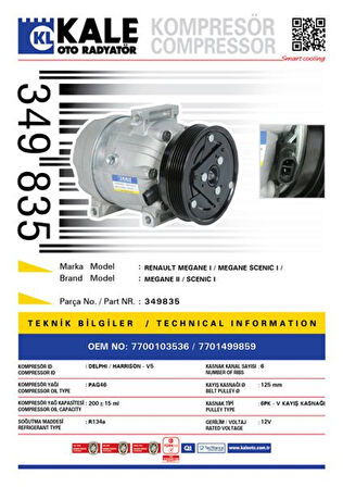 Renault Klima Kompresoru Renault Megane I Megane Scenic I Megane II 1.4 1.6 16v E7j K4j K4m - Kale 349835