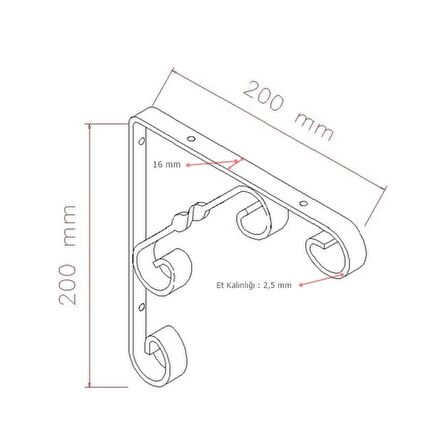 Burgulu 20 x 20 cm Dekoratif Raf Altı Raf Ayağı Konsol Beyaz