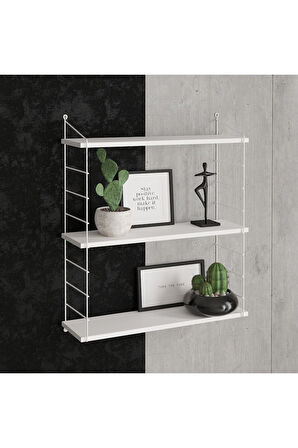 Decormet Armoni Raf Seti 3 Raflı 200*720 Metal Beyaz+Ahşap