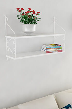 Decormet Seramoni Raf Seti 2 Raflı 200*720 Metal Beyaz+Ahşa