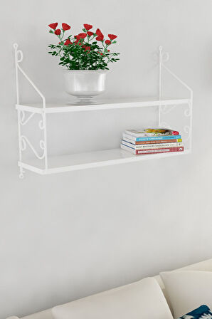 Decormet Seramoni Raf Seti 2 Raflı 200*720 Metal Beyaz+Ahşa
