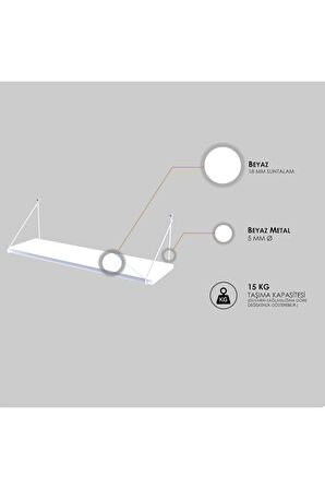 Decormet Armoni Raf Seti 1 Raflı 200*720 Metal Beyaz+Ahşap