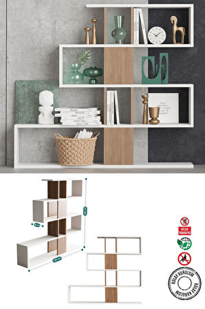 Decormet Karlin Kitaplık Beyaz/Ceviz