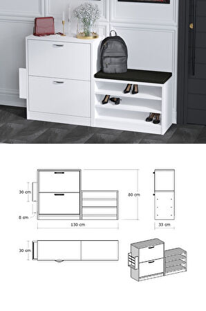 Decormet Trend Ayakkabı Dolabı Beyaz