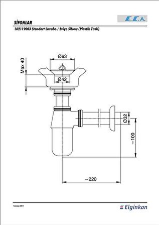 E.C.A  Plastik Taslı Lavabo/Eviye Mutfak Sifonu 102119003 
