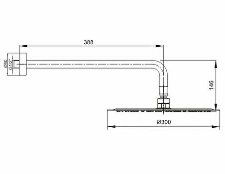 Ar Ark İnce Yuvarlak Tepe Duş Başlığı Duvardan Borulu (Ø 300 mm) 102145056