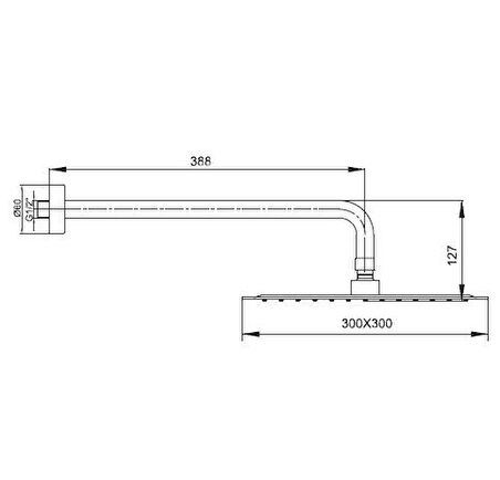 Ar Ark İnce Kare Tepe Duş Başlığı Duvardan Borulu (300x300 mm) 102145058