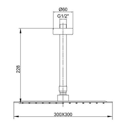 Ar Ark İnce Kare Tepe Duş Başlığı Tavandan Borulu (300x300 mm) 102145059