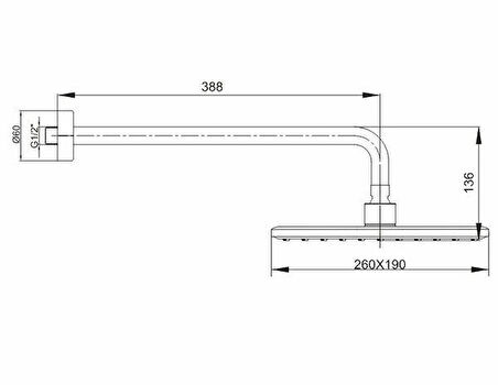 Ar Lucia Tepe Duş Başlığı Duvardan Borulu (260x190 mm) 103545060