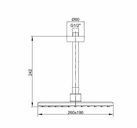 Ar Lucia Tepe Duş Başlığı Tavandan Borulu (260x190 mm) 103545061