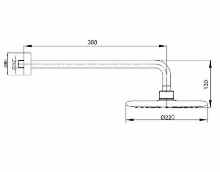 Ar Acuba Tepe Duş Başlığı Duvardan Borulu (Ø 220 mm) 102145062