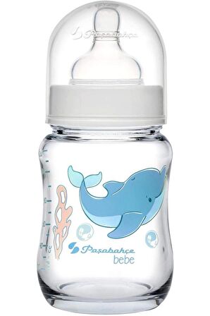 Paşabahçe borcam emzikli cam biberon 120 ml. ısıya dayanıklı desenli