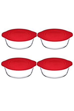 Paşabahçe kapaklı yuvarlak borcam tencere seti 4 lü saklama kabı seti