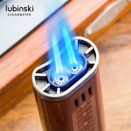 Lubinski Cigar Slim Cetvelli Ve Sehpalı Çift Torch Puro Çakmağı Siyah LB-126