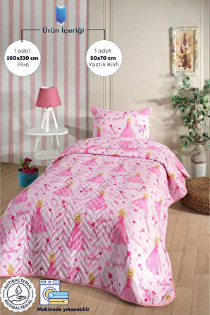 Prenses Desenli Çocuk-Genç Odası Tek Kişilik Pike-Yatak Örtüsü Takımı 160 x 230 cm (ÇARŞAFSIZ)
