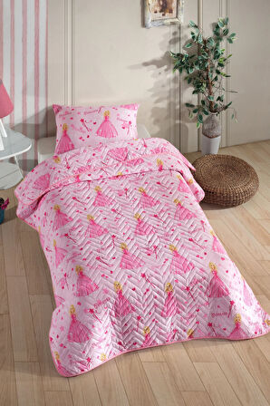 Prenses Desenli Çocuk-Genç Odası Tek Kişilik Pike-Yatak Örtüsü Takımı 160 x 230 cm (ÇARŞAFSIZ)