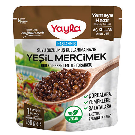 Yayla Suyu Süzülmüş Haşlanmış Yeşil Mercimek 150 g