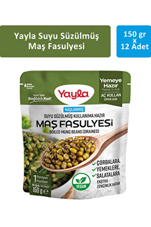 Yayla Suyu Süzülmüş Haşlanmış Maş Fasulyesi 150 gr x 12 Adet