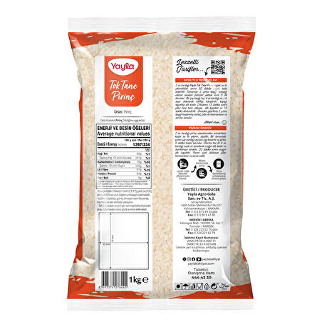 Yayla Tok Tane Pirinç 1 kg