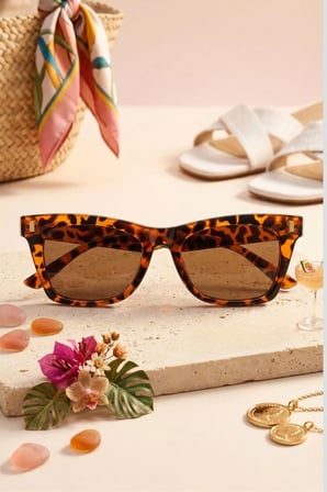 Kadın UV400 Leopar Çerçeve Kare Güneş Gözlüğü 23014 C27 Turuncu