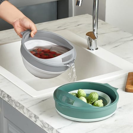 Lüks Plastik Katlanabilir Akordiyonlu Süzgeç - Gri