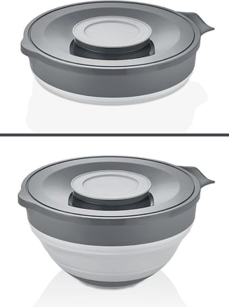 Katlanabilir Akordiyonlu 3250 ml Kapaklı Mikser Kabı - Gri