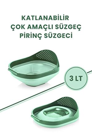 Katlanır Pirinç Süzgeci - Akordiyon Katlanabilir Süzgeç YEŞİL