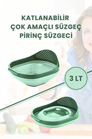 Katlanır Pirinç Süzgeci - Akordiyon Katlanabilir Süzgeç YEŞİL